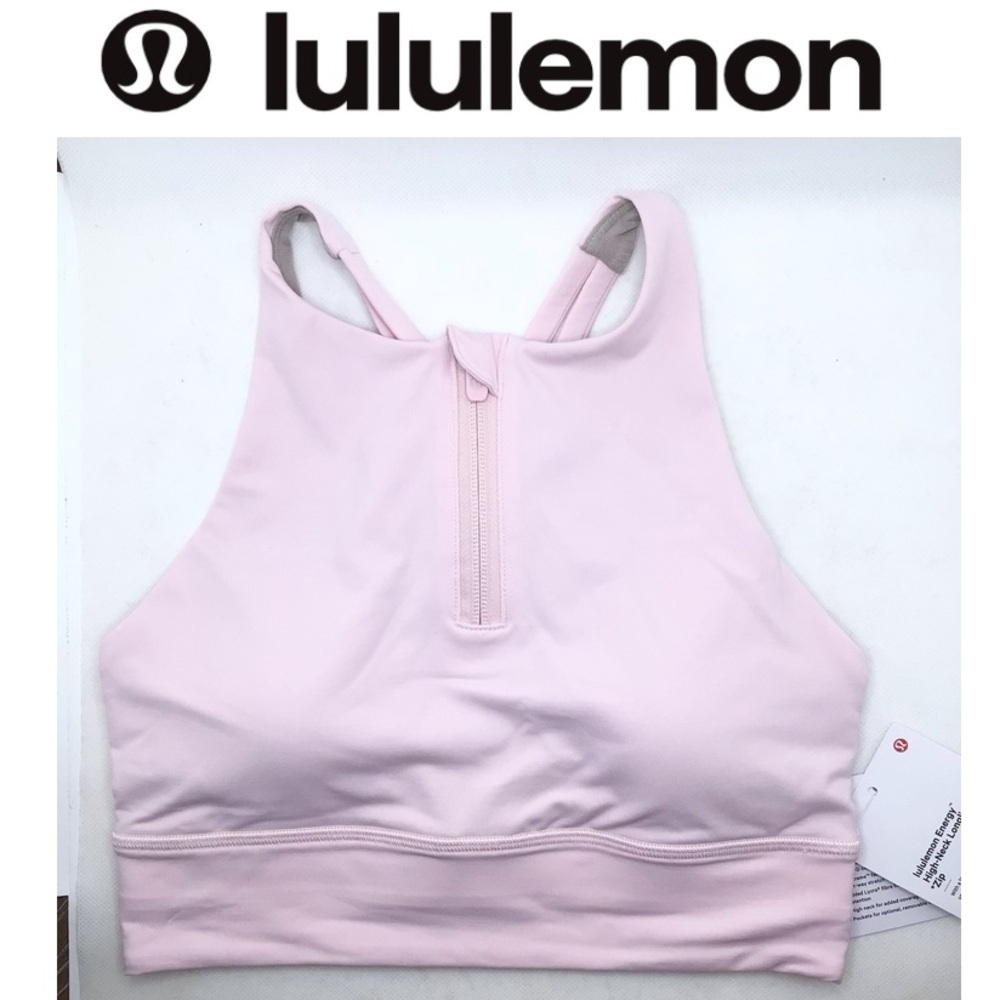 lululemon Energy High-Neck LL Zip Bra Medium Support, B–D Cups- Lt Pink Size 4